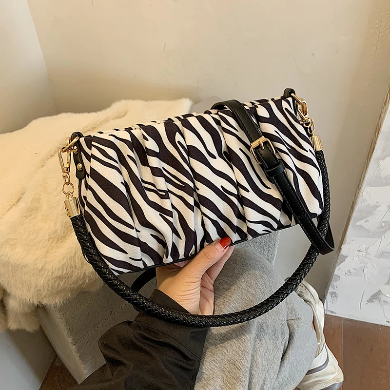 

с досавкой Zebra Pattern Design Small Crossbody Bags 2020 Winter Shoulder Handbags and Purses Women's Classic Folds Hand Bag